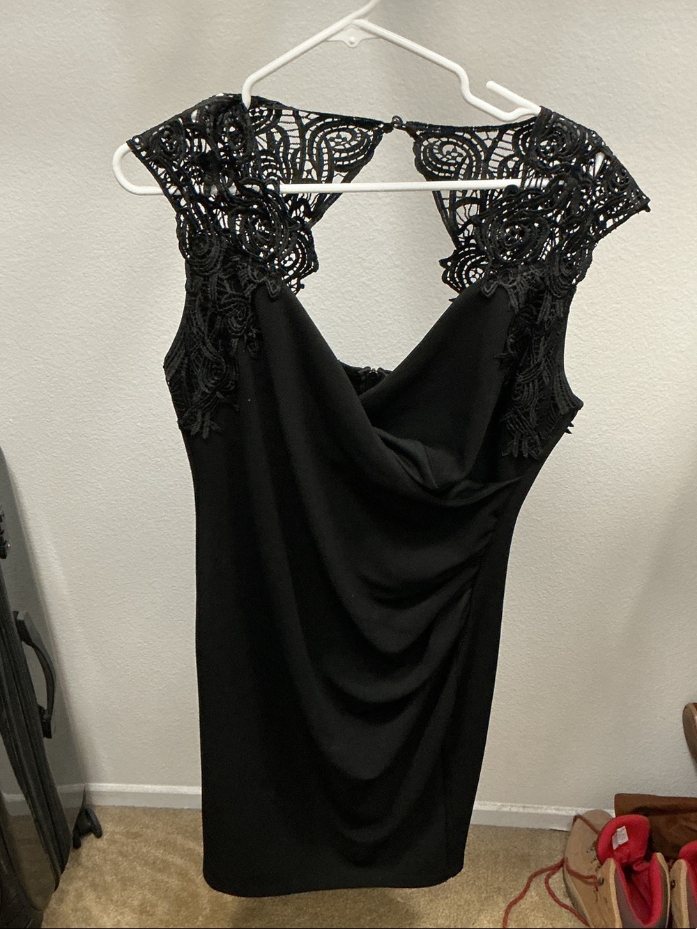 Bisou Bisou Black Lace-Shoulder Midi Dress